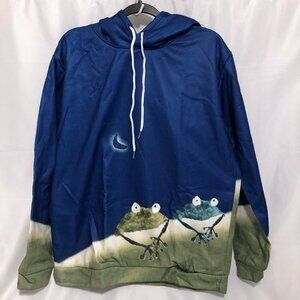 Simple Frog Color Block Print Casual Hoodie (NWT)